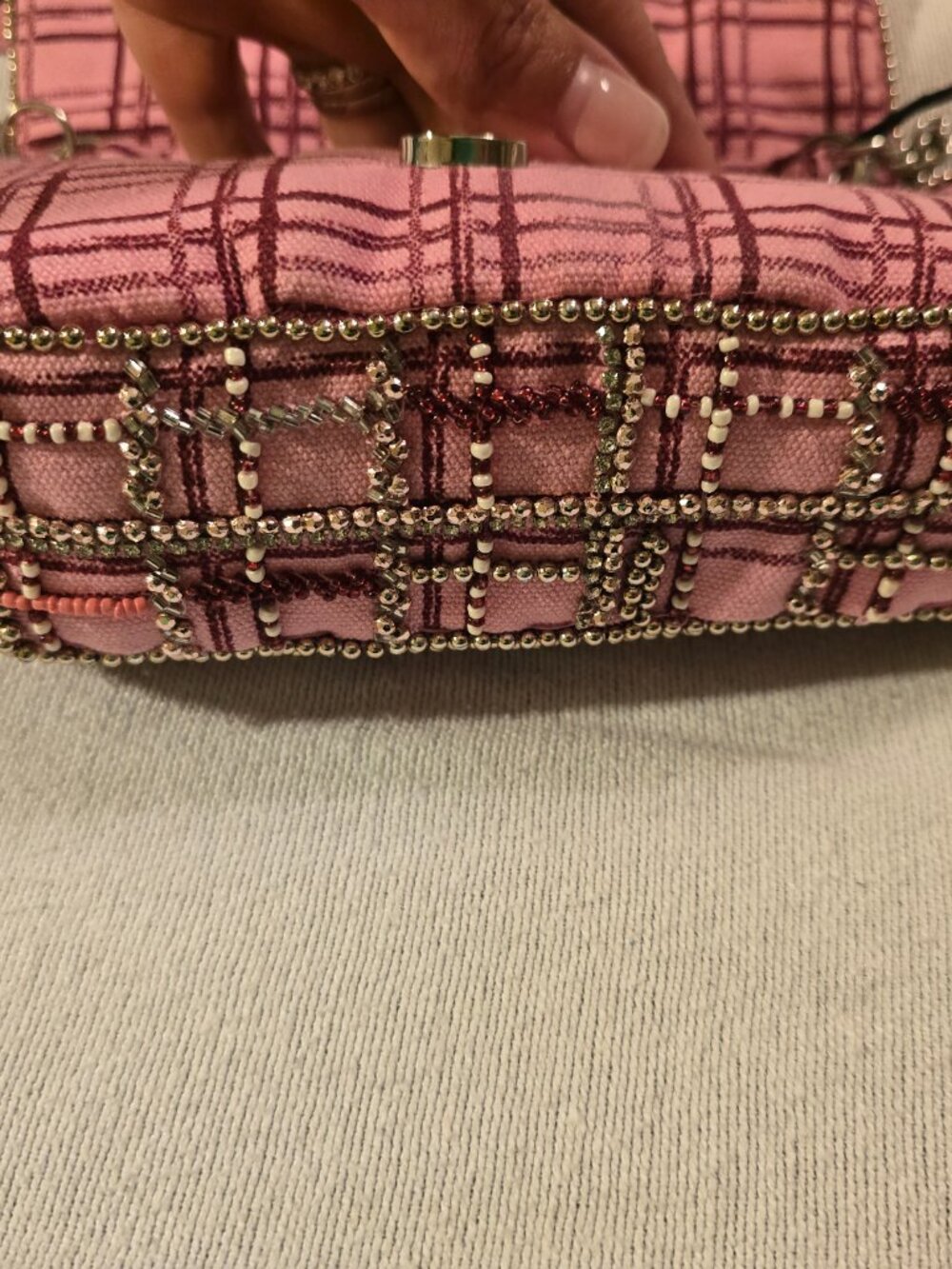 New Zara Pink Plaid Beaded Crossbody Bag With Chain Strap - Picture 9 of 16